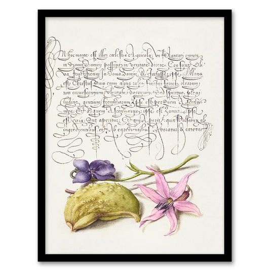 Model Book of Calligraphy Framed Wall Art Violet Blooms and Gourd Home Décor