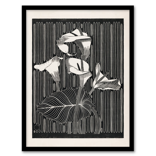 Samuel J De Mesquita Framed Wall Art Stylised Calla Lily Flowers Home Décor