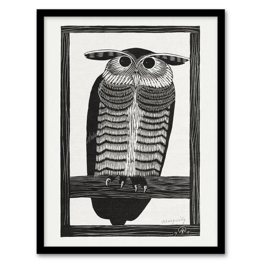 Samuel J De Mesquita Framed Wall Art Print Stylised Horned Owl Home Décor