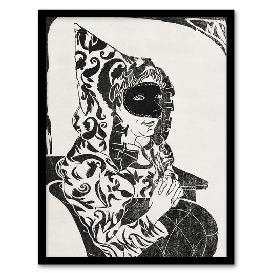 Samuel J De Mesquita Framed Wall Art Print Masked Woman with Cape Home Décor