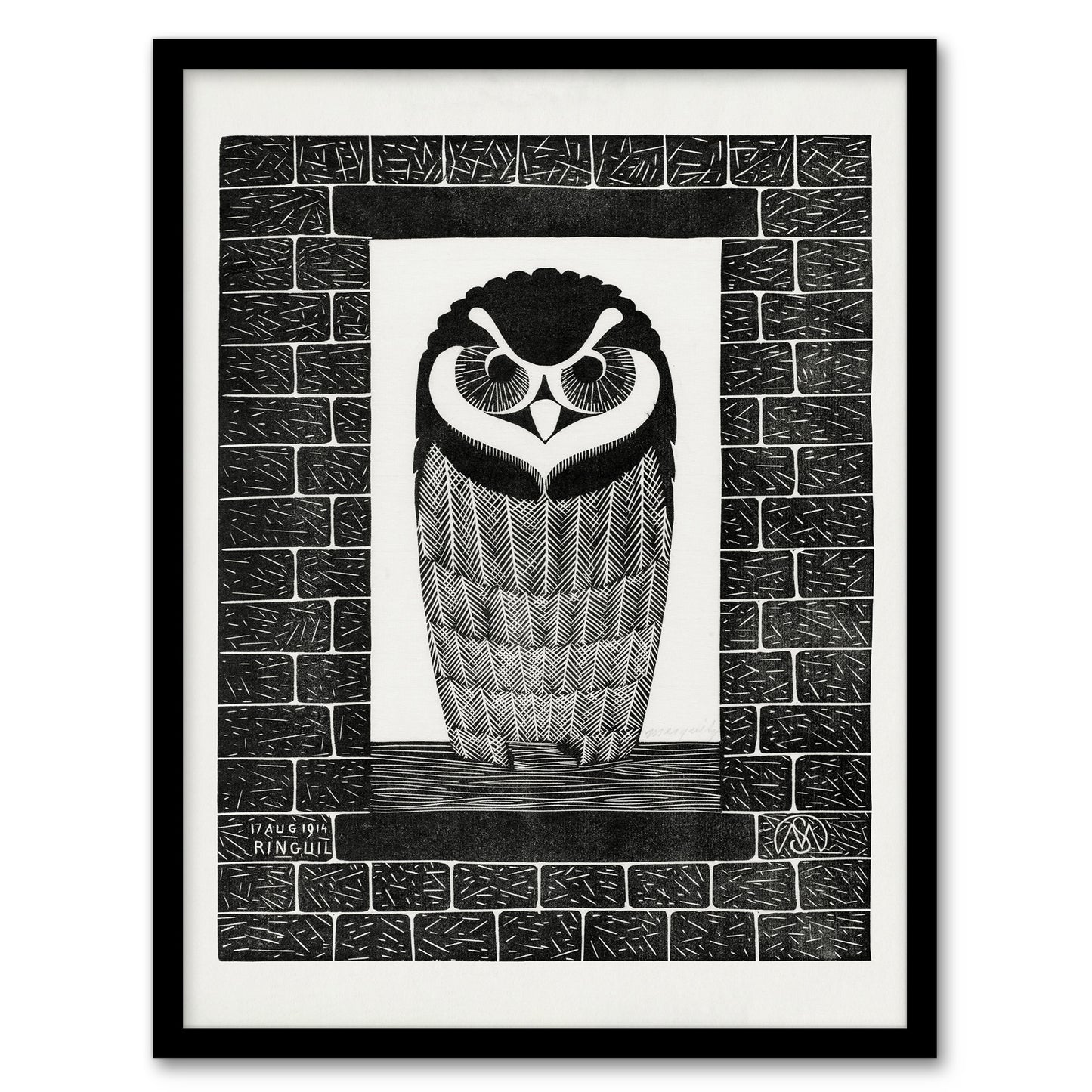 Samuel J De Mesquita Framed Wall Art Ringuil Owl Bird on a Window Home Décor