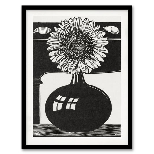 Samuel J De Mesquita Framed Wall Art Stylised Sunflower in a Vase Home Décor