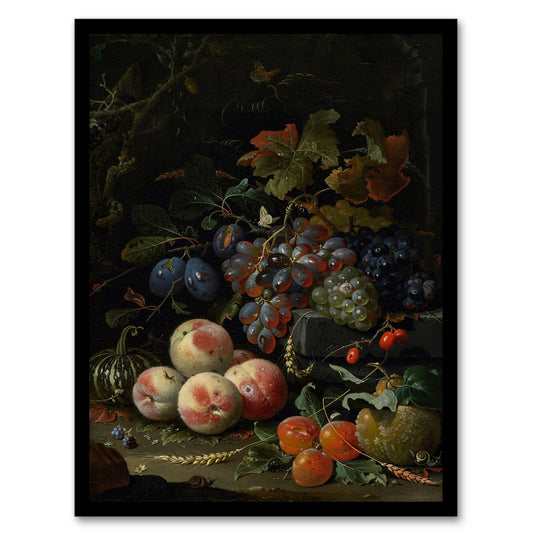 Still Life With Fruit Foliage and Insects Mignon Framed Wall Art Print