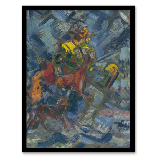 Hunter with Dog In A Blue Forest Kubincan Framed Wall Art Print