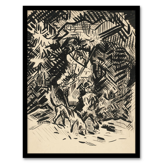 Hunter With Child And Hound Kubincan Framed Wall Art Print