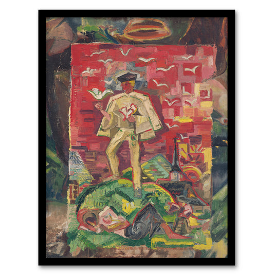 Man In Folk Costume Surreal Kubincan Framed Wall Art Print