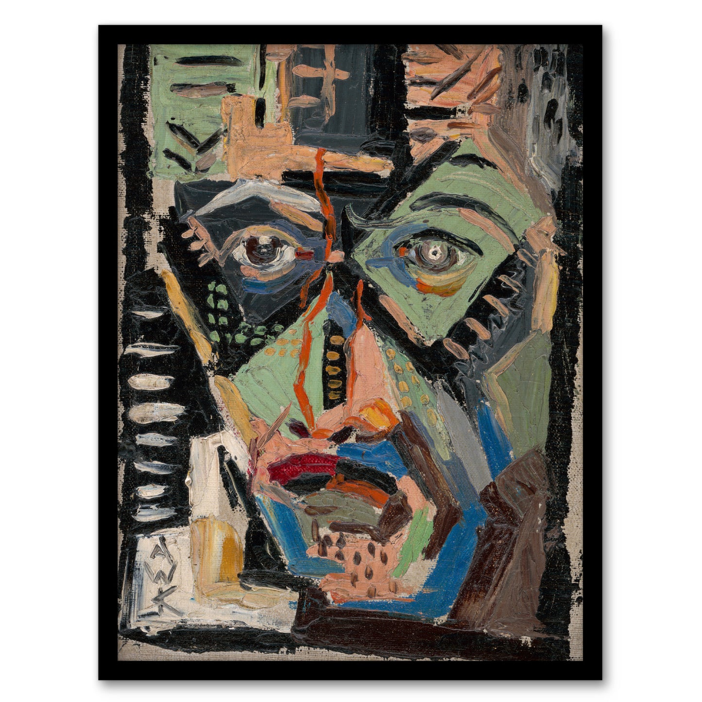 Mans Face Abstract Painting Kubincan Framed Wall Art Print