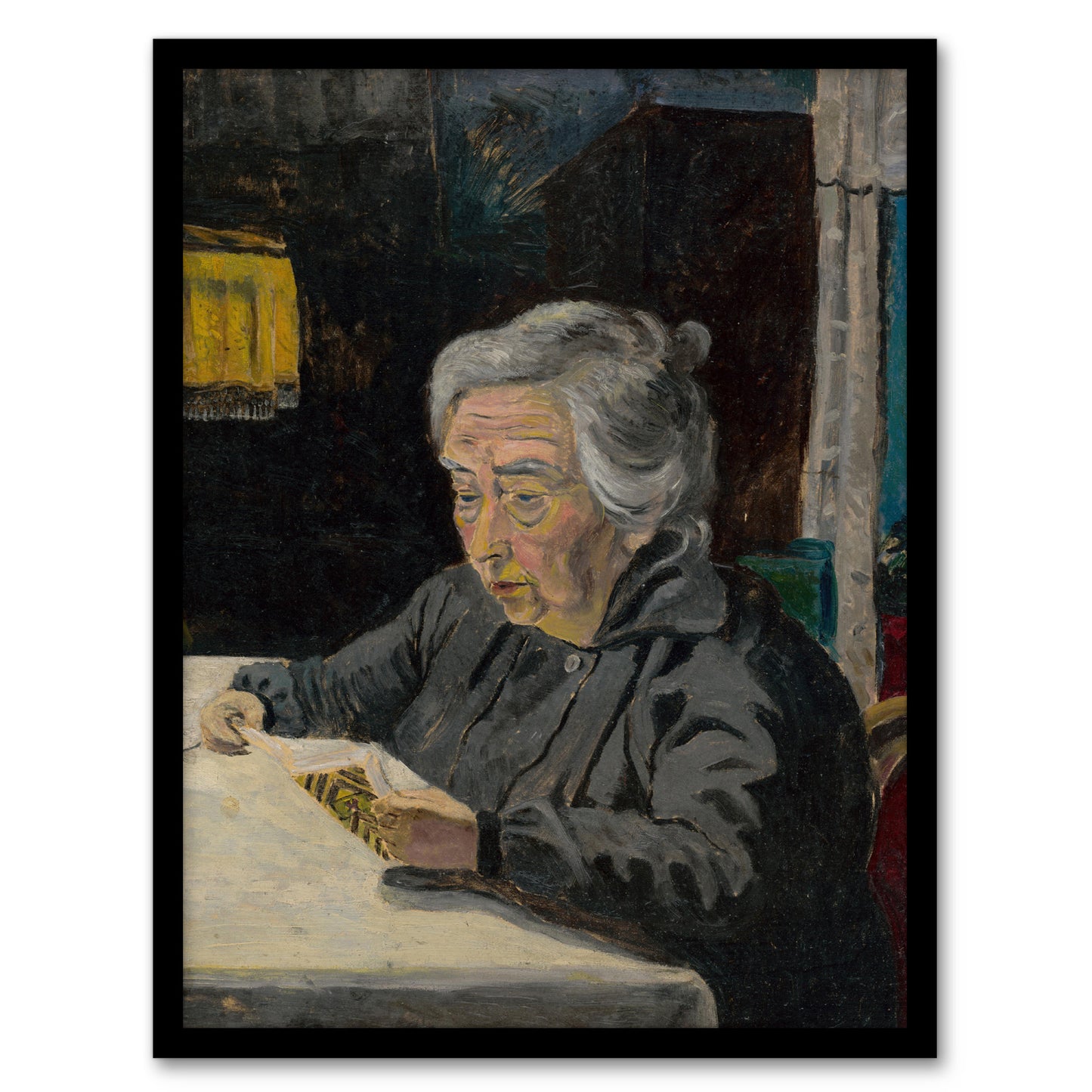 Old Lady Reading Grandmother Portrait Kubincan Framed Wall Art Print