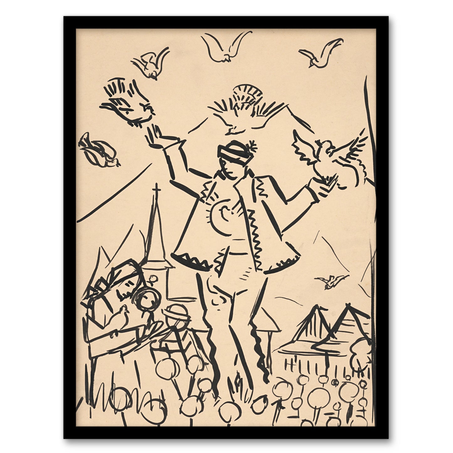 Study for Joy Family Ink Drawing Kubincan Framed Wall Art Print