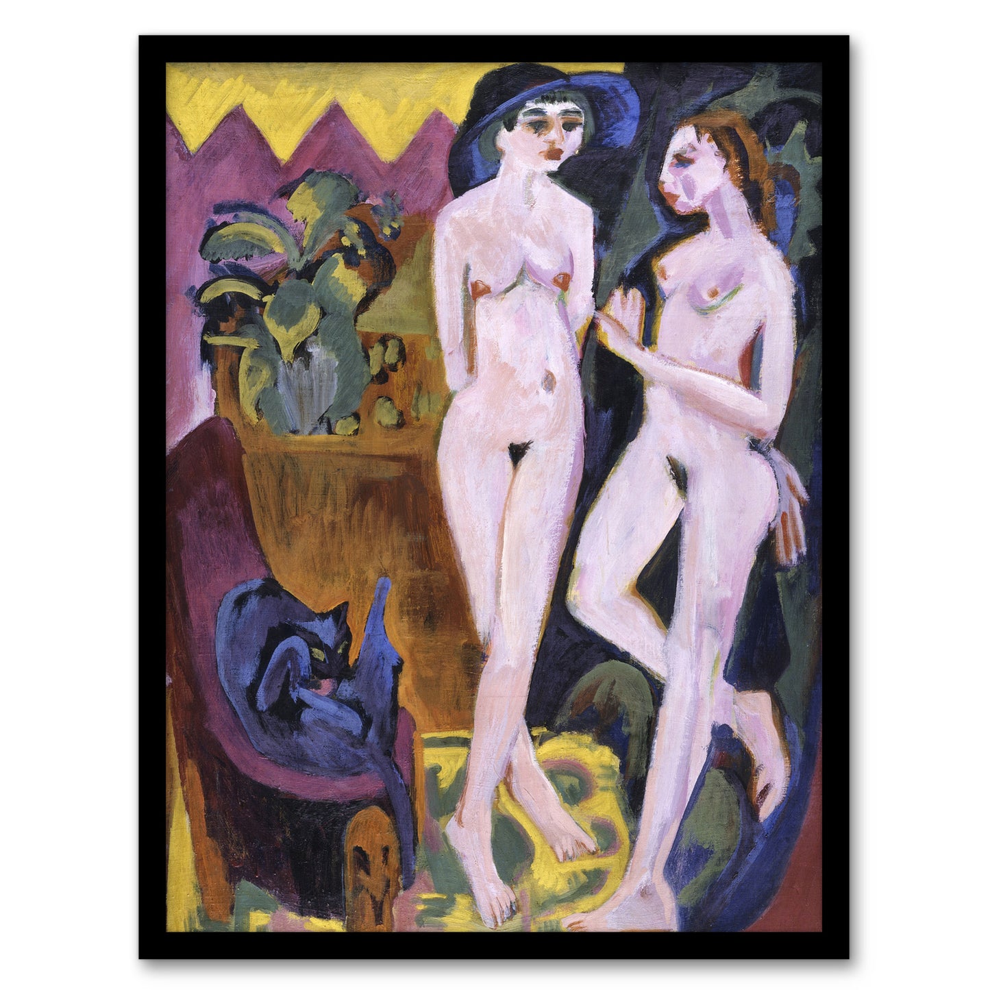 Cat and Two Nudes in a Room Kirchner Framed Wall Art Print