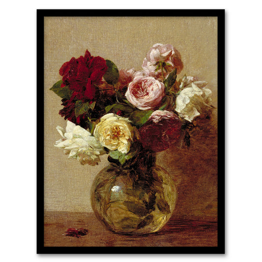Rose Bouquet in Glass Vase Still Life Latour Framed Wall Art Print