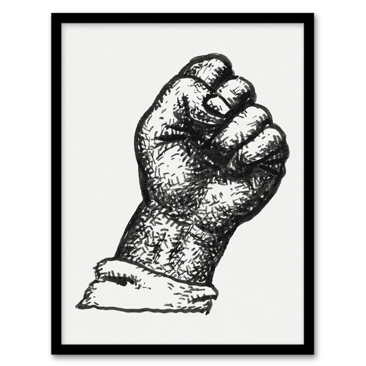 Clenched Fist Black and White Drawing Gestel Framed Wall Art Print