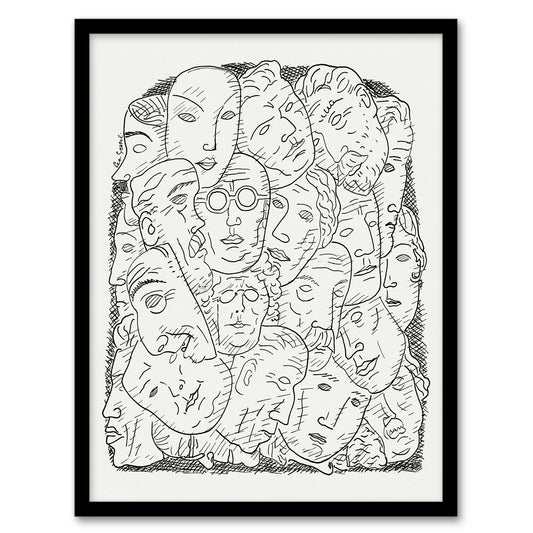 Maskers Masks Black And White Drawing Gestel Framed Wall Art Print