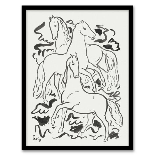 Three Horses Ink Drawing Leo Gestel Framed Wall Art Print