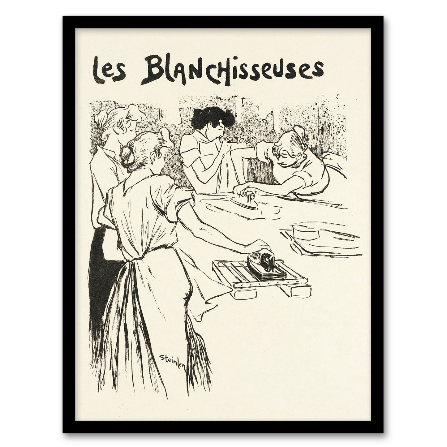 The Washerwomen Black White Illustration Steinlen Framed Wall Art Print