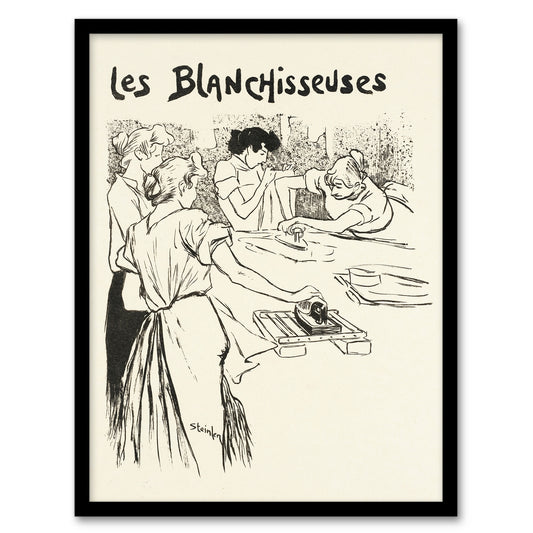The Washerwomen Black White Illustration Steinlen Framed Wall Art Print