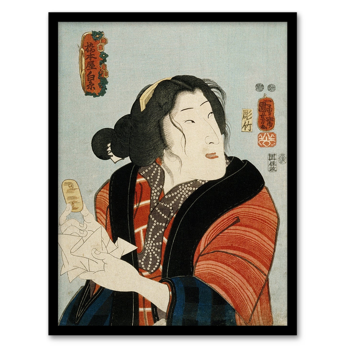 Courtesan Shiraito Vintage Japanese Kuniyoshi Framed Wall Art Print