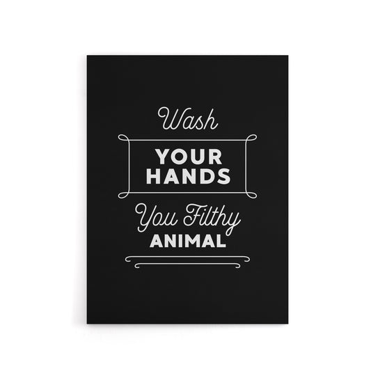 Funny Bathroom Decor Wash Hands Black Canvas Wall Art Print