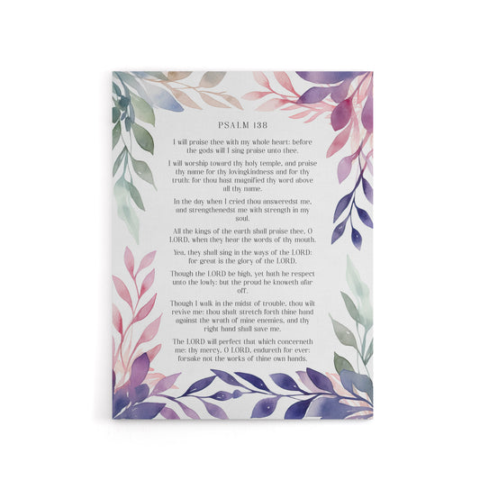 Psalm 138 I Will Praise Thee Bible Quote Canvas Wall Art Print