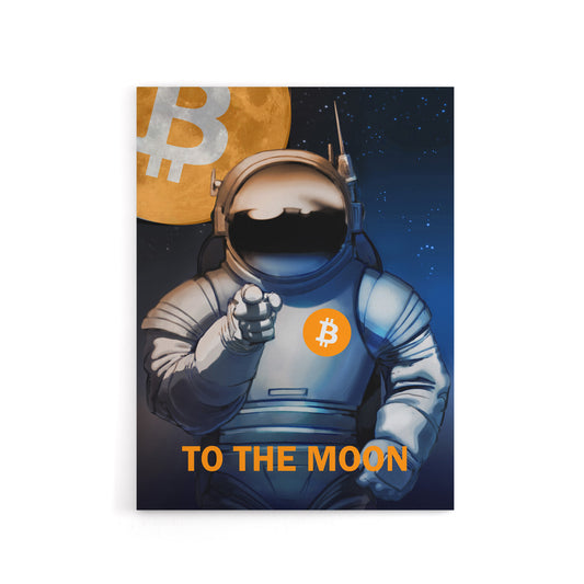 Bitcoin To Moon Crypto Astronaut Canvas Wall Art Print