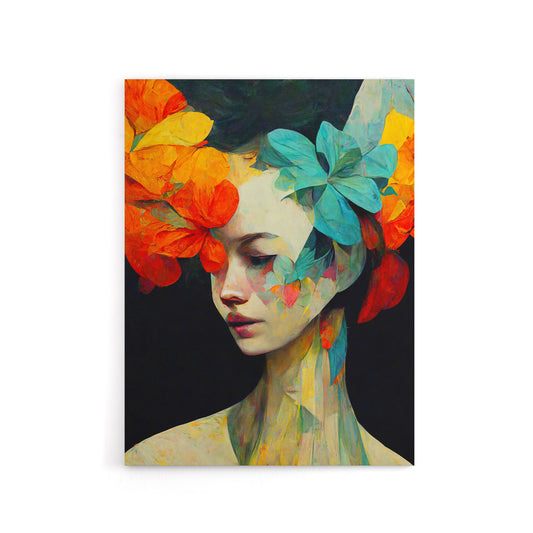Floral Feminine Abstract Portrait Canvas Wall Art Print
