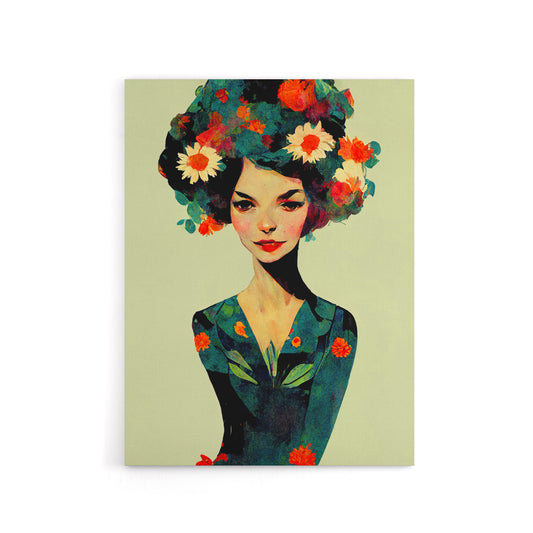 Floral Female Portrait Canvas Wall Art Print