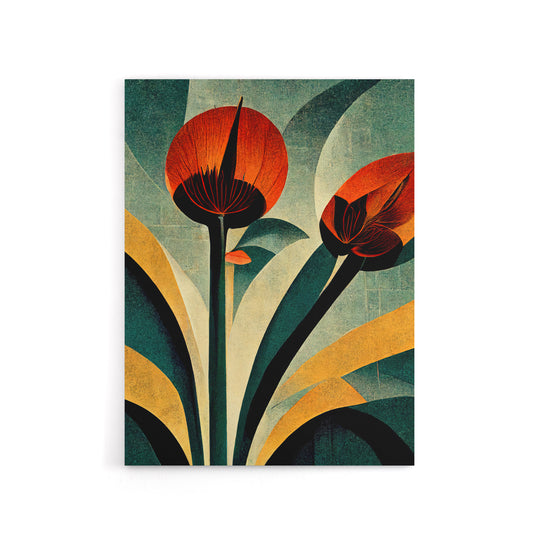 Abstract Art Deco Flowers Floral Canvas Wall Art Print