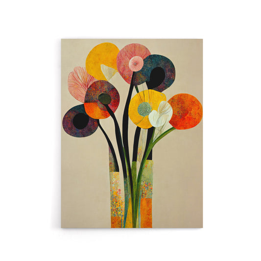 Abstract Flower Bouquet in Vase Floral Canvas Wall Art Print