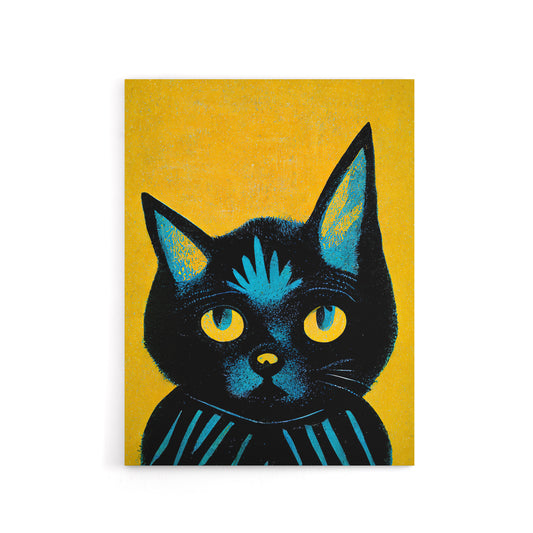 Quirky Black Cat Canvas Wall Art Print