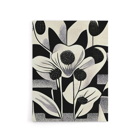 Abstract Flowers Floral Black White Canvas Wall Art Print