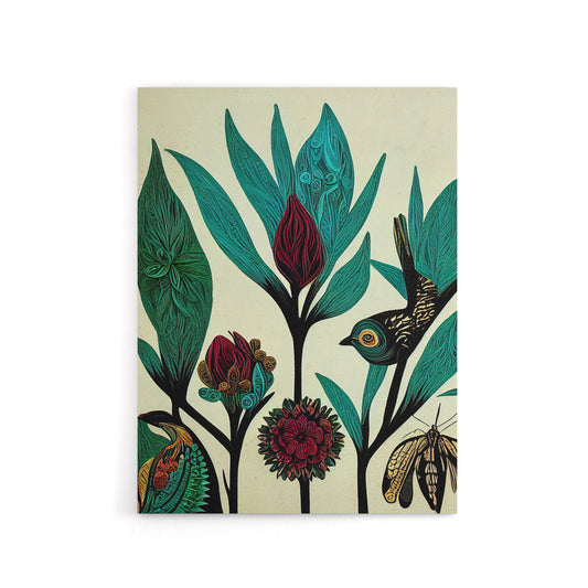 Folk Art Flowers Birds Canvas Wall Art Print