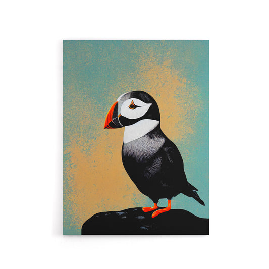 Cute Puffin Bird On Rock Canvas Wall Art Print