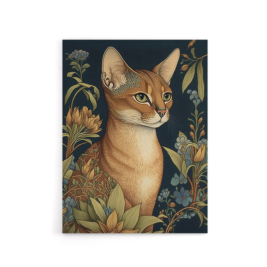 Abyssinian Cat and Flowers Art Nouveau Canvas Wall Art Print