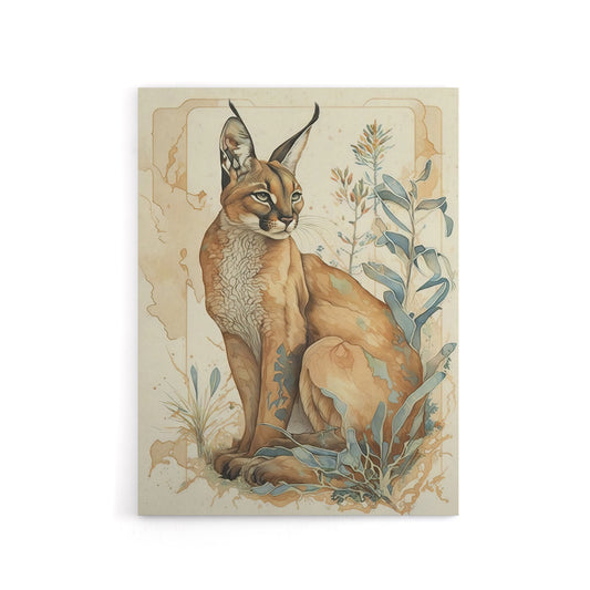 Caracal Cat With Plants Modern Canvas Wall Art Print