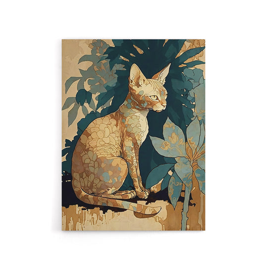 Devon Rex Cat With Floral Pattern Fur Canvas Wall Art Print