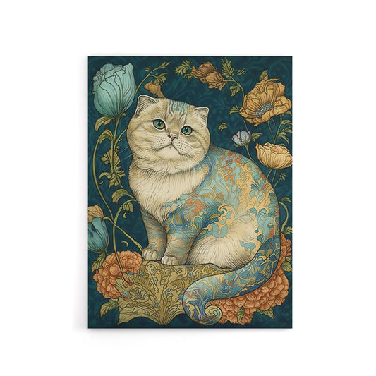 Cute Cat With Floral Pattern Fur Canvas Wall Art Print