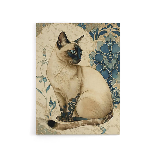 Siamese Cat Floral Art Nouveau Canvas Wall Art Print