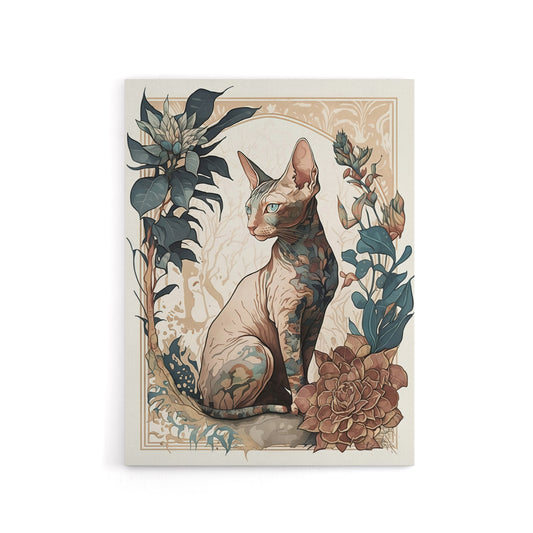 Sphynx Cat With Flower Blooms Canvas Wall Art Print