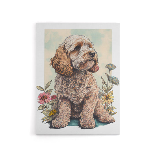 Cockapoo Dog With Spring Wildflowers Canvas Wall Art Print