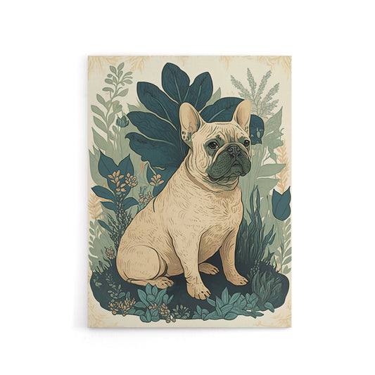 French Bulldog And Tropical Plants Canvas Wall Art Print