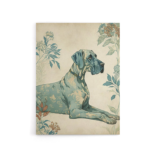 Great Dane Dog With Flower Pattern Canvas Wall Art Print