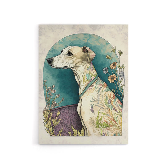 Whippet Dog With Flowers Modern Canvas Wall Art Print