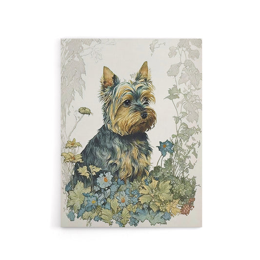 Yorkshire Terrier Dog In Wild Flowers Canvas Wall Art Print