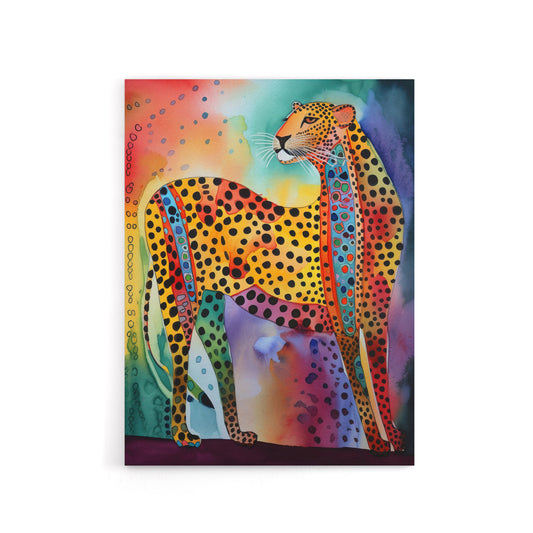 Colourful Cheetah Folk Art Watercolour Canvas Wall Art Print