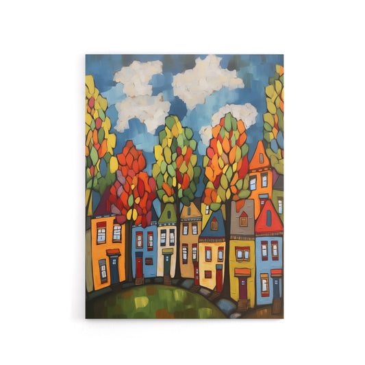 Colourful Cityscape With Autumn Trees Canvas Wall Art Print