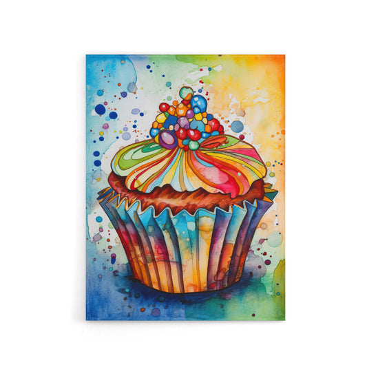 Cupcake Vibrant Watercolour Kitchen Decor Canvas Wall Art Print