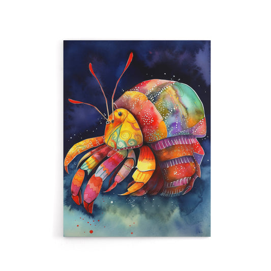 Hermit Crab Colourful Folk Art Canvas Wall Art Print