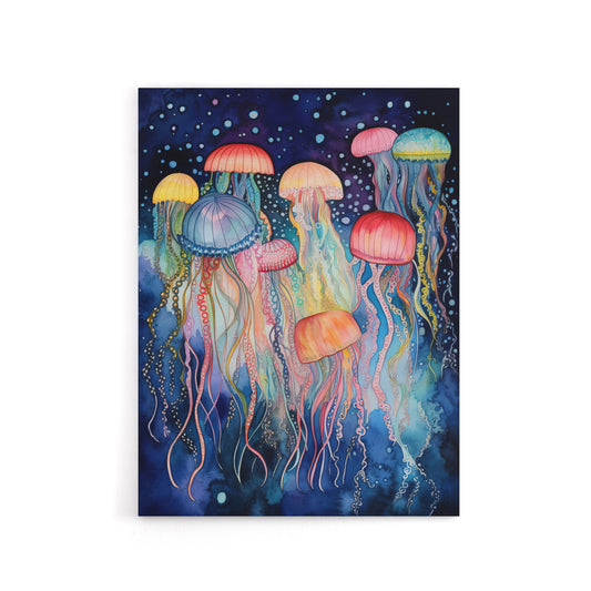 Colourful Watercolour Jellyfish Canvas Wall Art Print