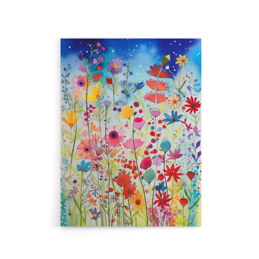 Summer Wildflower Meadow Folk Art Canvas Wall Art Print