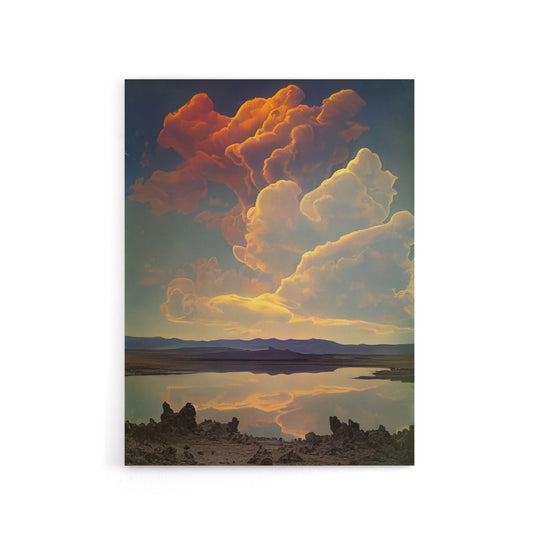 Vintage Style Atmospheric Clouds Over Lake Canvas Wall Art Print